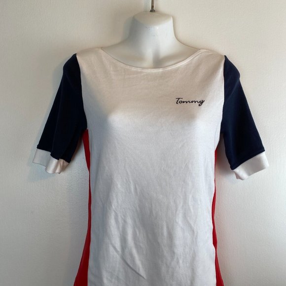 y2k Tommy Hilfiger Women's T-Shirt/Blouse Short-Sleeve Boat Neck Top M - Picture 7 of 7